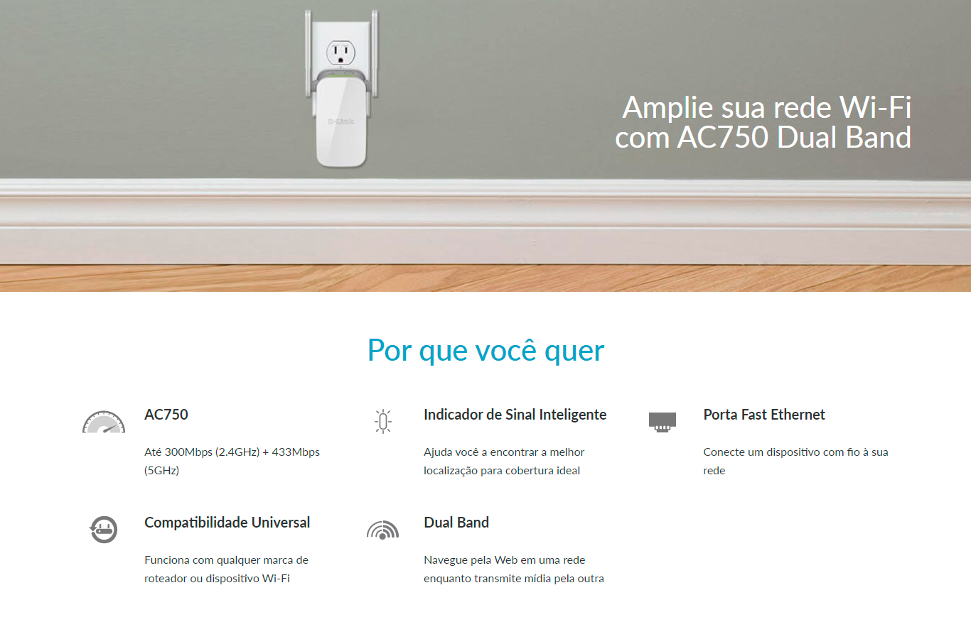 Repetidor Wi-Fi D-Link AC750 750Mbps Dual Band 2 Antenas - DAP-1530